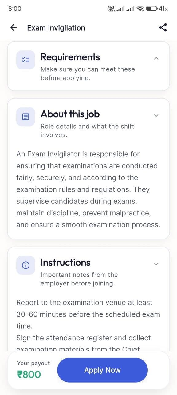 DutyKaro exam duty assignment details screen